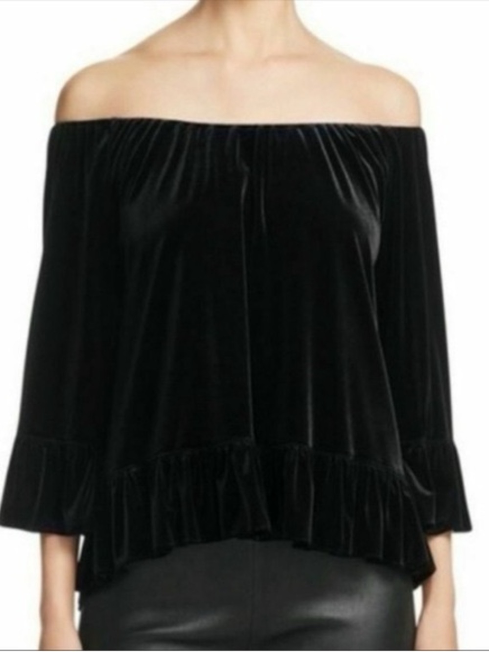 Sanctuary Julia Black Off-Shoulder Velvet Ruffle Top